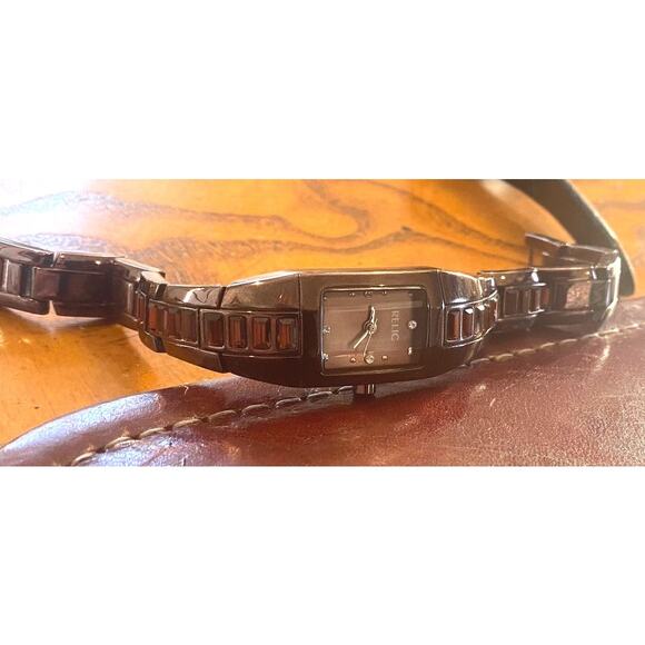 Women's 17mm Bronze Tone Relic Watch with Crystal Accents - Picture 2 of 3